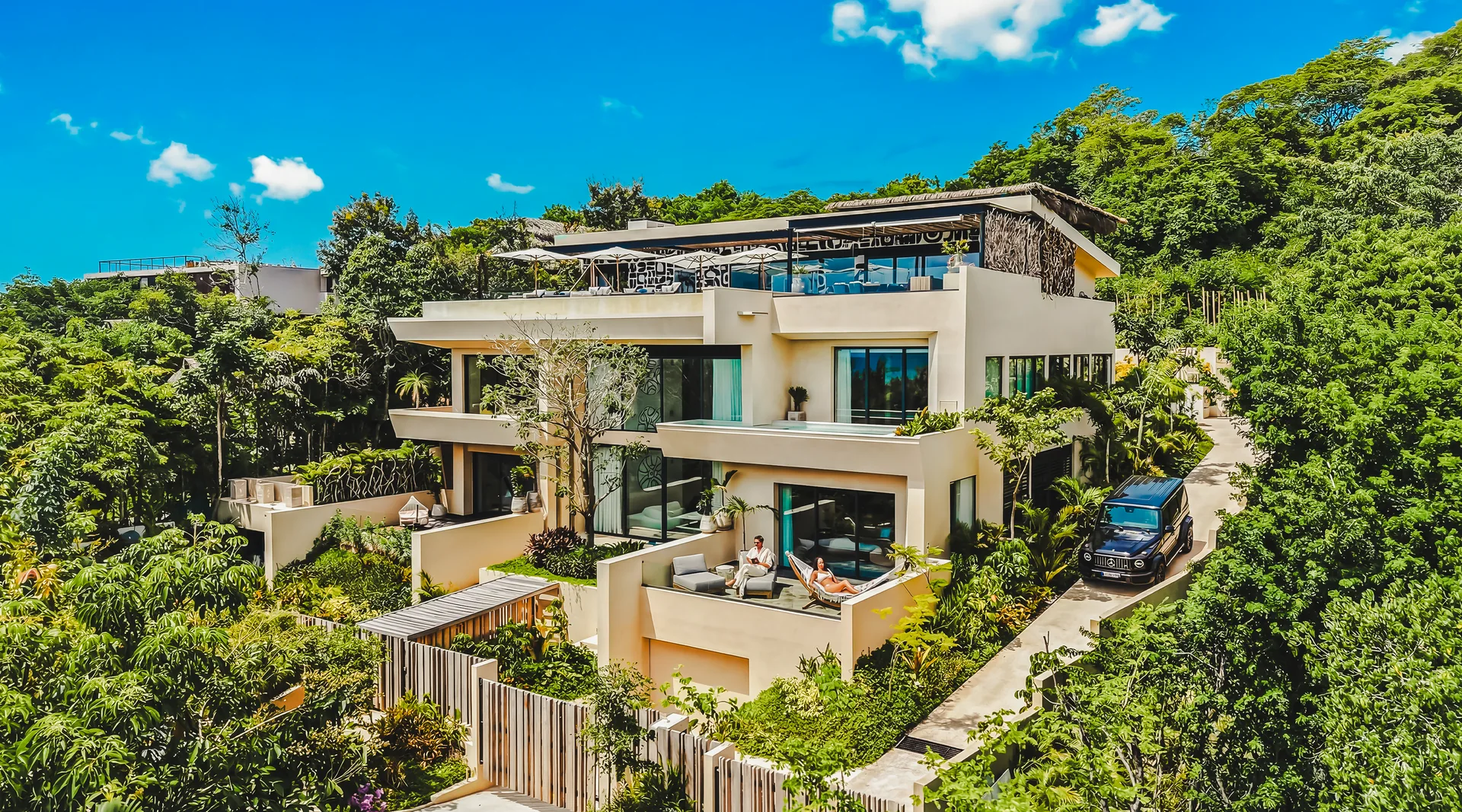 The One villa surrounded by tropical greenery, with private terraces above Punta de Mita